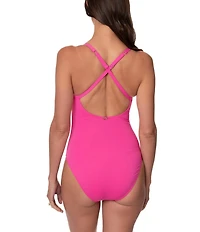 Jantzen Patty Solid V-Neck Tummy Control Surplice One Piece Swimsuit