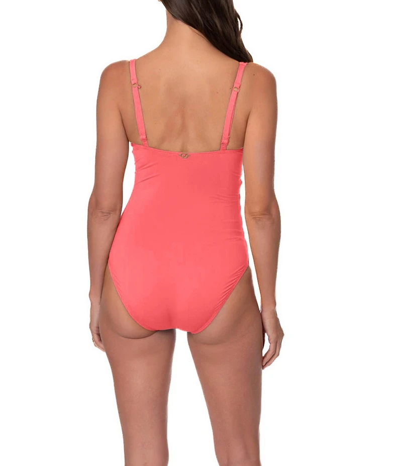 Jantzen Patty Solid V-Neck Tummy Control Surplice One Piece Swimsuit