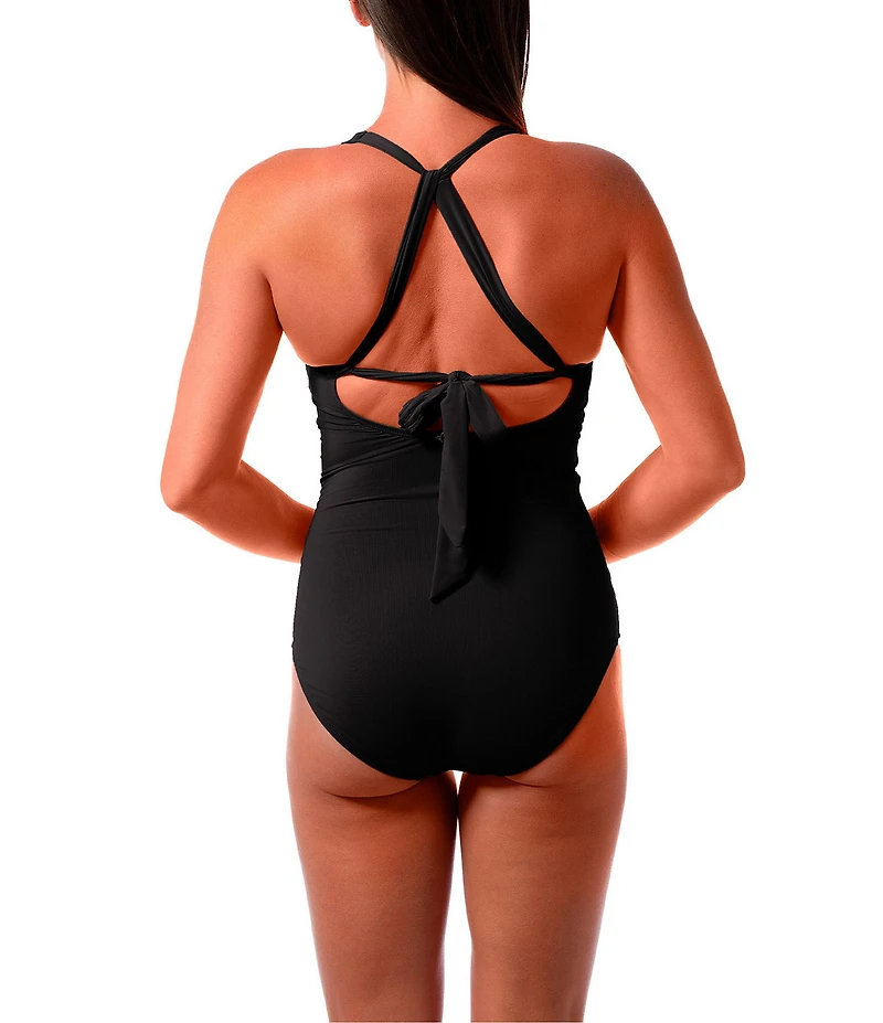 Jantzen Solid Amelie Surplice V-Neck Underwire Tummy Control Wrap One Piece Swimsuit