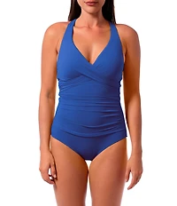 Jantzen Solid Amelie Surplice V-Neck Underwire Tummy Control Wrap One Piece Swimsuit