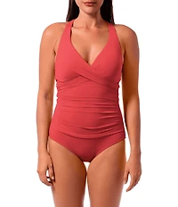 Jantzen Solid Amelie Surplice V-Neck Underwire Tummy Control Wrap One Piece Swimsuit