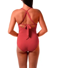 Jantzen Solid Amelie Surplice V-Neck Underwire Tummy Control Wrap One Piece Swimsuit