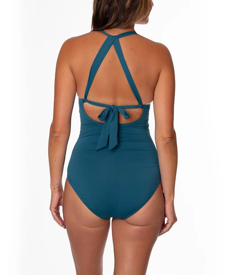 Jantzen Solid Amelie Surplice V-Neck Underwire Tummy Control Wrap One Piece Swimsuit