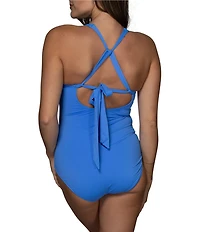 Jantzen Solid Amelie Surplice V-Neck Underwire Tummy Control Wrap One Piece Swimsuit