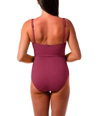 Jantzen Solid Donna Wrap Shirred Tummy Control One Piece Swimsuit