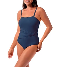 Jantzen Solid Donna Wrap Shirred Tummy Control One Piece Swimsuit