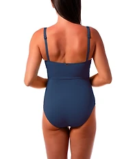 Jantzen Solid Donna Wrap Shirred Tummy Control One Piece Swimsuit