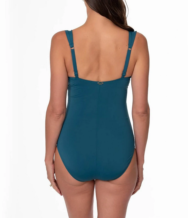 Jantzen Solid Surplice V-Neck Tummy Control Shirred One Piece Swimsuit