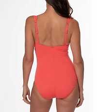 Jantzen Solid Surplice V-Neck Tummy Control Shirred One Piece Swimsuit