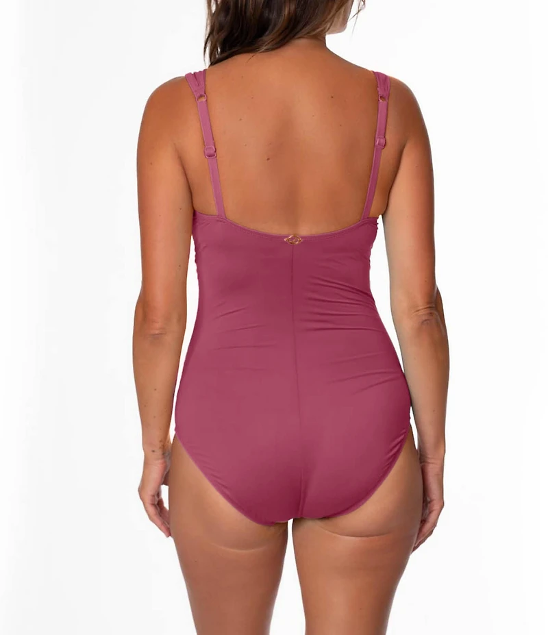 Jantzen Solid Surplice V-Neck Tummy Control Shirred One Piece Swimsuit
