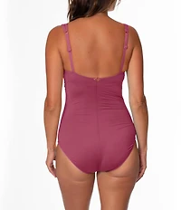 Jantzen Solid Surplice V-Neck Tummy Control Shirred One Piece Swimsuit