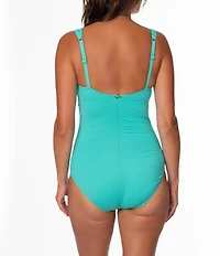 Jantzen Solid Surplice V-Neck Tummy Control Shirred One Piece Swimsuit