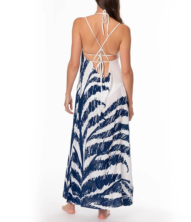Jantzen Wild Lush Brooklyn X-Back Tie Straps Maxi Dress Swim Cover-Up
