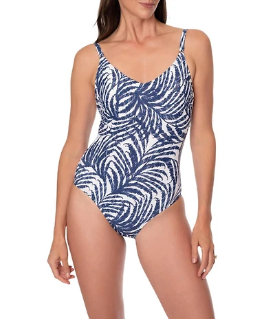Jantzen Wild Lush Sue Twisted Back V-Neck One Piece Swimsuit