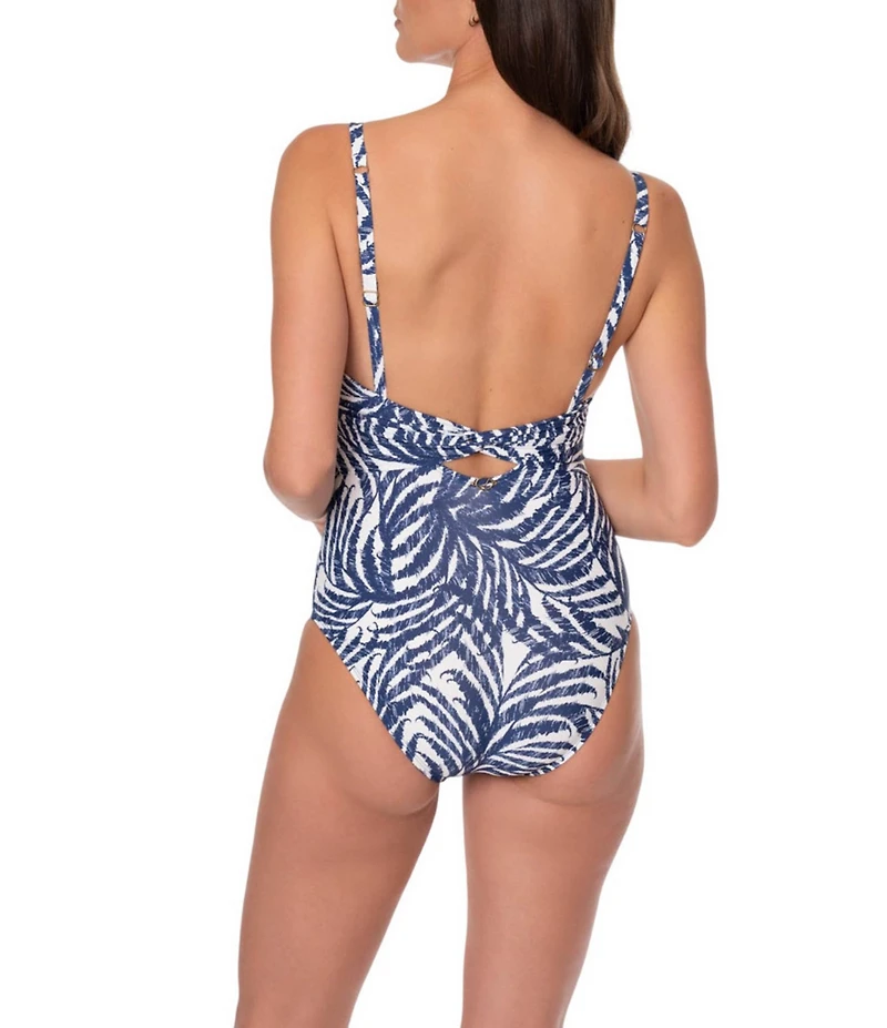 Jantzen Wild Lush Sue Twisted Back V-Neck One Piece Swimsuit