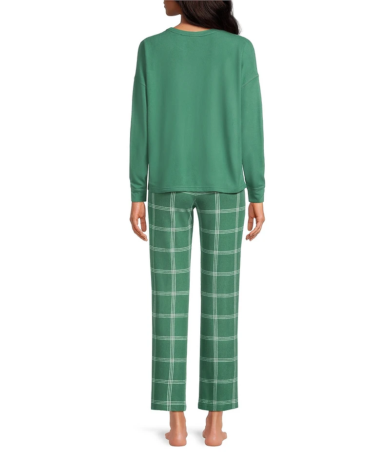 Jasmine & Ginger Brushed Knit #double;Cozy#double; Long Sleeve Round Neck Top Long Pajama Set