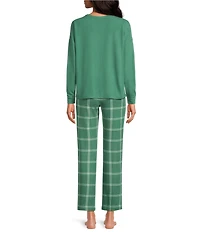 Jasmine & Ginger Brushed Knit #double;Cozy#double; Long Sleeve Round Neck Top Long Pajama Set