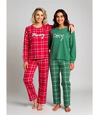 Jasmine & Ginger Brushed Knit #double;Cozy#double; Long Sleeve Round Neck Top Long Pajama Set