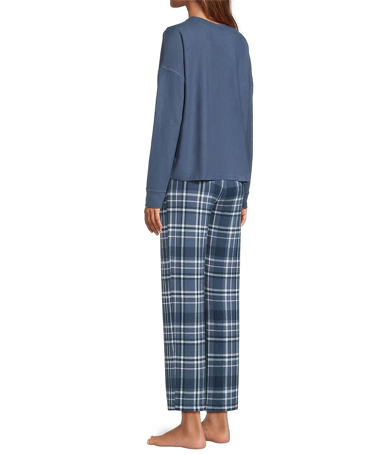 Jasmine & Ginger Brushed Knit #double;Dream#double; Long Sleeve Round Neck Top Long Holiday Pajama Set