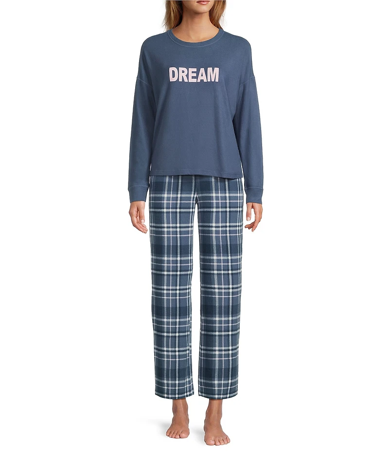 Jasmine & Ginger Brushed Knit #double;Dream#double; Long Sleeve Round Neck Top Long Holiday Pajama Set