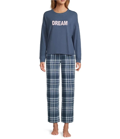 Jasmine & Ginger Brushed Knit #double;Dream#double; Long Sleeve Round Neck Top Long Holiday Pajama Set