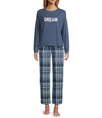 Jasmine & Ginger Brushed Knit #double;Dream#double; Long Sleeve Round Neck Top Long Holiday Pajama Set