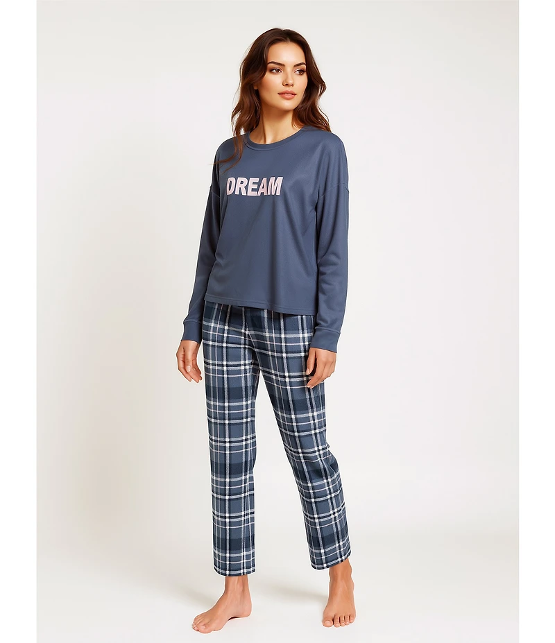 Jasmine & Ginger Brushed Knit #double;Dream#double; Long Sleeve Round Neck Top Long Holiday Pajama Set