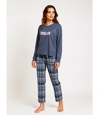 Jasmine & Ginger Brushed Knit #double;Dream#double; Long Sleeve Round Neck Top Long Holiday Pajama Set