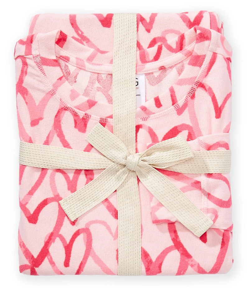 Jasmine & Ginger Brushed Knit Long Sleeve Round Neck Top Long Interlock Hearts Printed Pajama Set