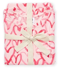 Jasmine & Ginger Brushed Knit Long Sleeve Round Neck Top Long Interlock Hearts Printed Pajama Set