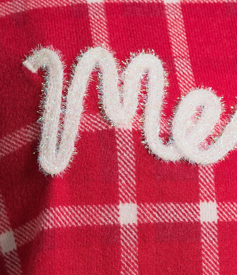 Jasmine & Ginger Brushed Knit Plaid Print #double;Merry#double; Long Sleeve Round Neck Long Holiday Pajama Set