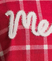 Jasmine & Ginger Brushed Knit Plaid Print #double;Merry#double; Long Sleeve Round Neck Long Holiday Pajama Set