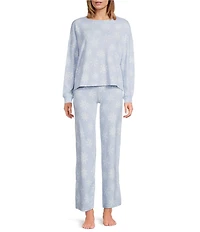 Jasmine & Ginger Brushed Knit Snowflake Print Long Sleeve Round Neck Long Holiday Pajama Set