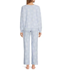 Jasmine & Ginger Brushed Knit Snowflake Print Long Sleeve Round Neck Long Holiday Pajama Set