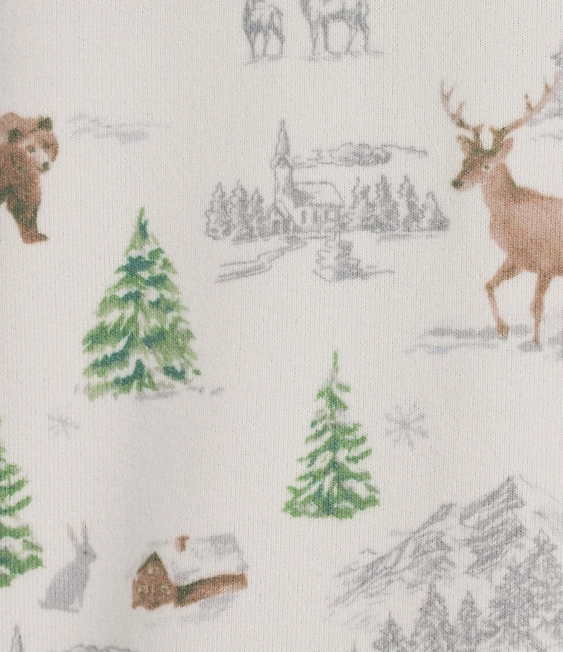 Jasmine & Ginger Brushed Knit Snowy Woodland Print Long Sleeve Round Neck Long Holiday Pajama Set