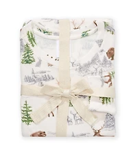 Jasmine & Ginger Brushed Knit Snowy Woodland Print Long Sleeve Round Neck Long Holiday Pajama Set