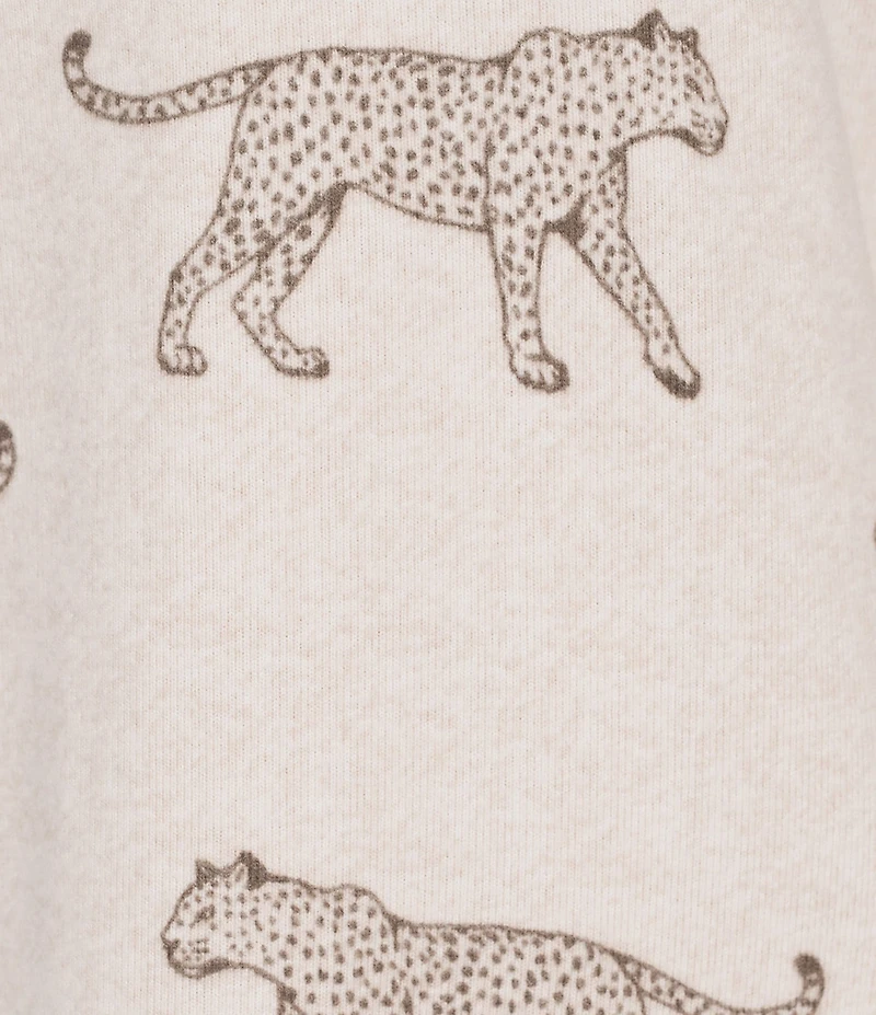 Jasmine & Ginger Cheetah Print Long Sleeve Crew Neck Coordinating Knit Sleep Top