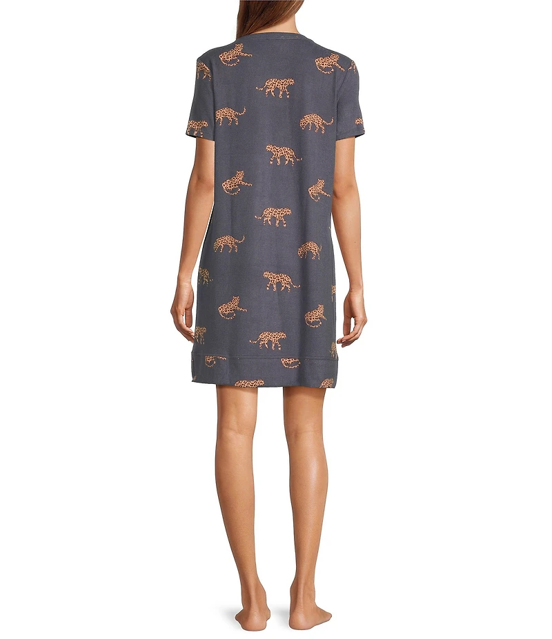 Jasmine & Ginger Cheetah Print Short Sleeve Crew Neck Knit Sleepshirt