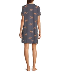 Jasmine & Ginger Cheetah Print Short Sleeve Crew Neck Knit Sleepshirt