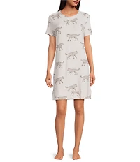 Jasmine & Ginger Cheetah Print Short Sleeve Crew Neck Knit Sleepshirt