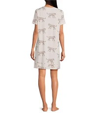Jasmine & Ginger Cheetah Print Short Sleeve Crew Neck Knit Sleepshirt