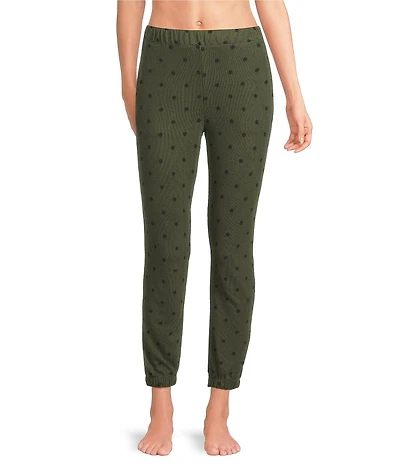 Jasmine & Ginger Dot Print Brushed Knit Elastic Waist Coordinating Sleep Jogger