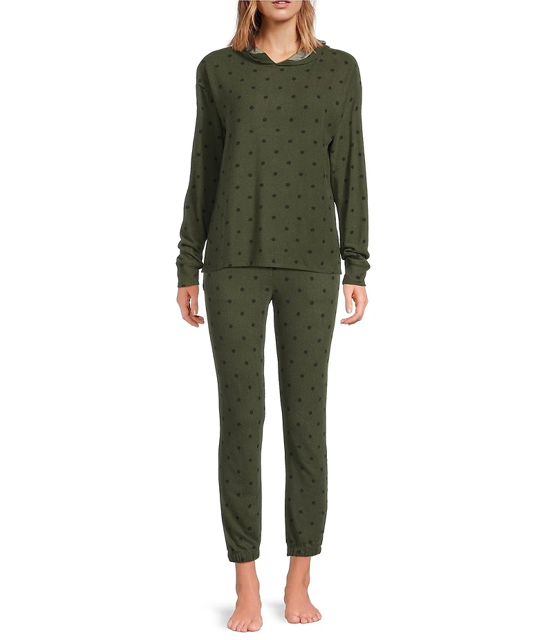 Jasmine & Ginger Dot Print Brushed Knit Elastic Waist Coordinating Sleep Jogger