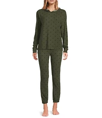 Jasmine & Ginger Dot Print Brushed Knit Elastic Waist Coordinating Sleep Jogger