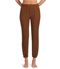 Jasmine & Ginger Leopard Print Brushed Knit Elastic Waist Coordinating Sleep Joggers