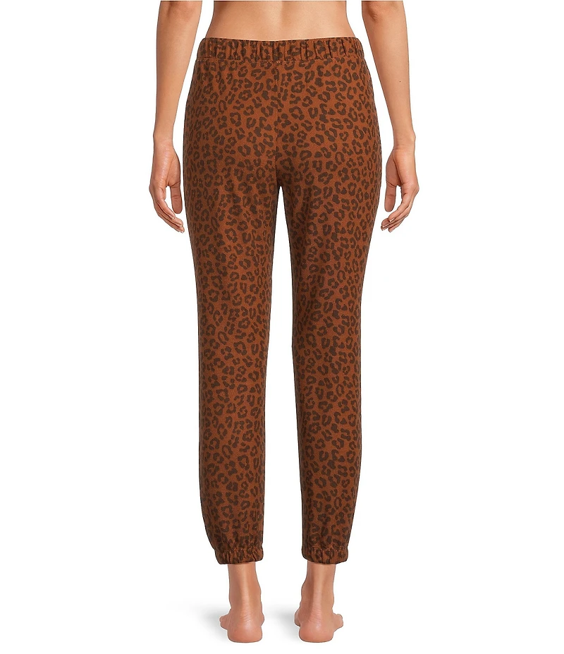 Jasmine & Ginger Leopard Print Brushed Knit Elastic Waist Coordinating Sleep Joggers