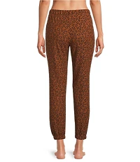 Jasmine & Ginger Leopard Print Brushed Knit Elastic Waist Coordinating Sleep Joggers