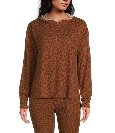 Jasmine & Ginger Leopard Print Brushed Knit Long Sleeve Coordinating Hoodie