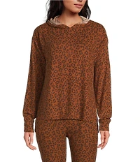 Jasmine & Ginger Leopard Print Brushed Knit Long Sleeve Coordinating Hoodie