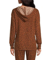 Jasmine & Ginger Leopard Print Brushed Knit Long Sleeve Coordinating Hoodie